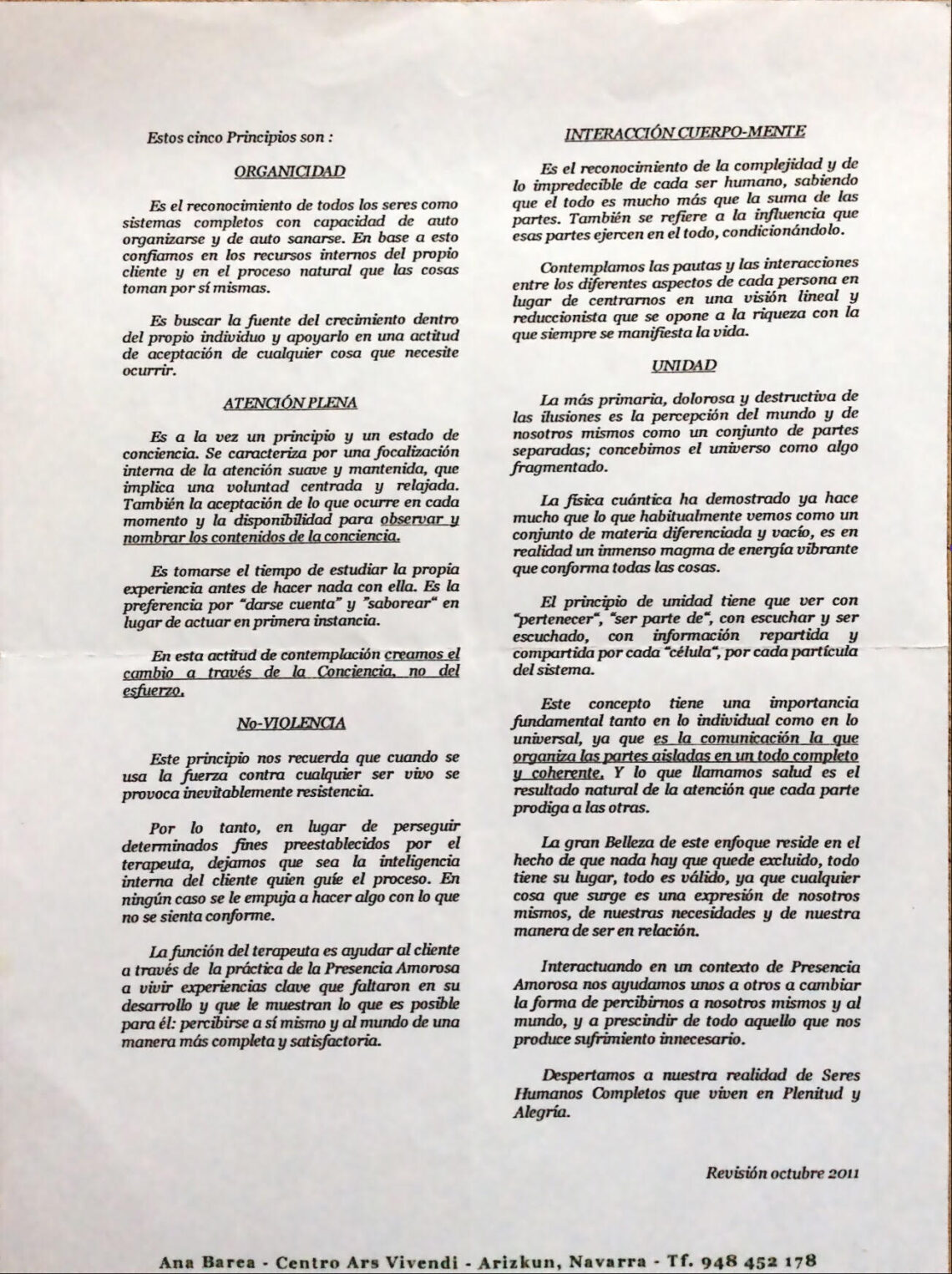 Principios del Método Hakomi en psicoterapia corporal basada en mindfulness